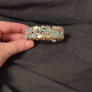 Floral Embellished Bracelet with Blue and Gold Accents